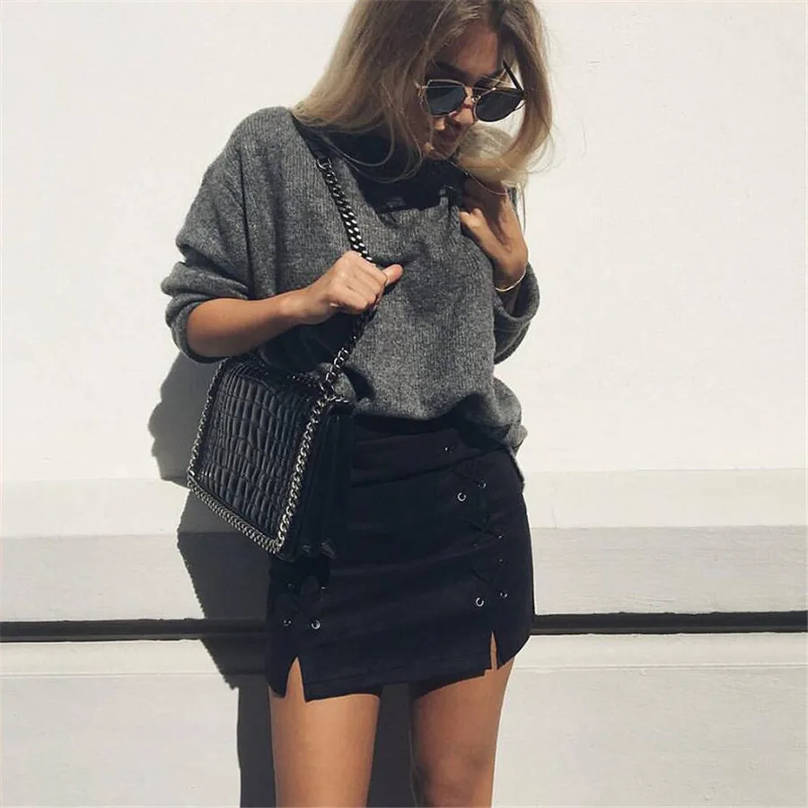 2016 Женская Осенняя винтажная юбка с высокой талией зимняя кожаная замшевая