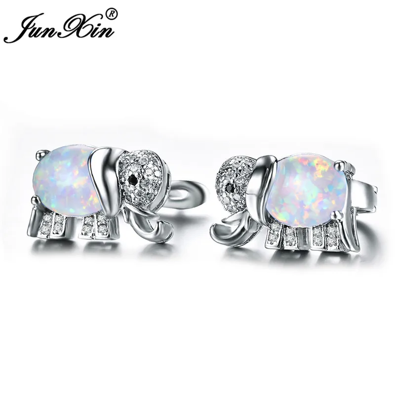 White Opal Boho женские милые серьги-гвоздики в виде слона модные 925 серебряные синие белые серьги с огненным опалом винтажные свадебные серьги для женщин - Окраска металла: White Opal
