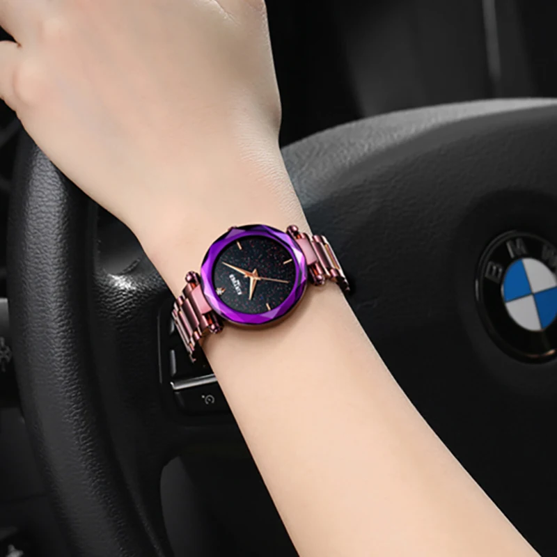 Роскошные Брендовые женские кварцевые часы KINYUED блестящие в стиле Звезд из