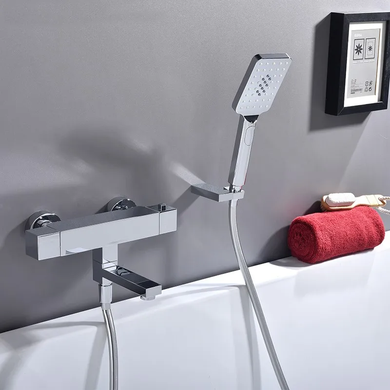 

Bathroom Thermostatic Bathtub Rainfall Hand Shower Faucet Set Tap Chorme AF095