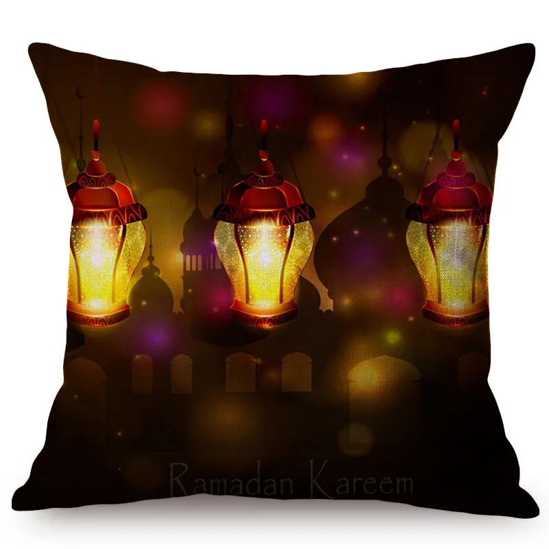 Ramadan Kareem Fantastic Colorful Lights Art Decorative Cushion Cover Islamic Muslim Kaaba Mecca Moon And Stars Sofa Pillow Case | Дом и сад