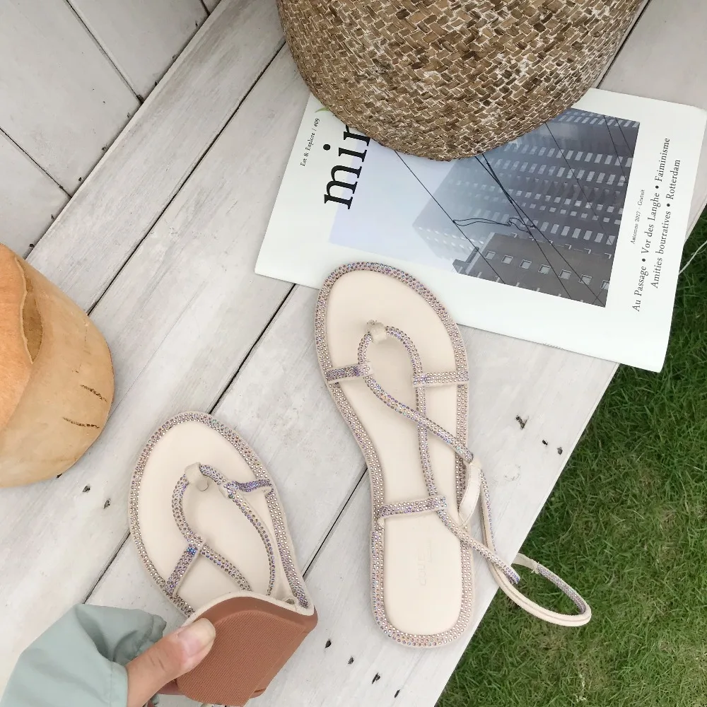 MONMOIRA/роскошные сандалии на плоской подошве со стразами женские шлепанцы с
