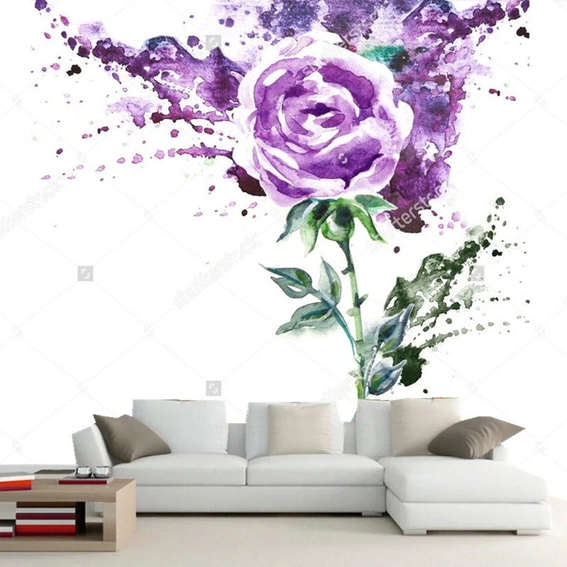 Фотообои на заказ ручная роспись фиолетовая Роза Настенные обои для гостиной