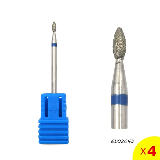 GD0204D HYTOOS 4 шт. алмазное сверло для ногтей 3/3" роторное сверло для удаления кутикулы, чистящие сверла для маникюра, аксессуары для маникюра, резак для ногтей - Цвет: GD0204D