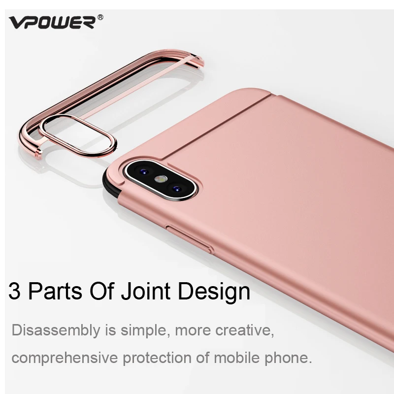 Ультратонкий чехол Vpower 3 в 1 для iPhone X Роскошный ПК чехол-накладка с твердым