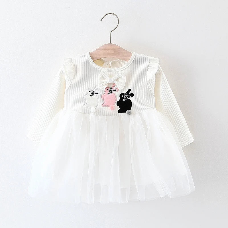 Spring autumn Long Sleeve Baby Cartoon Letter Party Girls Kids Mesh Patchwork Dresses Princess Infants Tutu Dress Vestido C1353 | Мать и