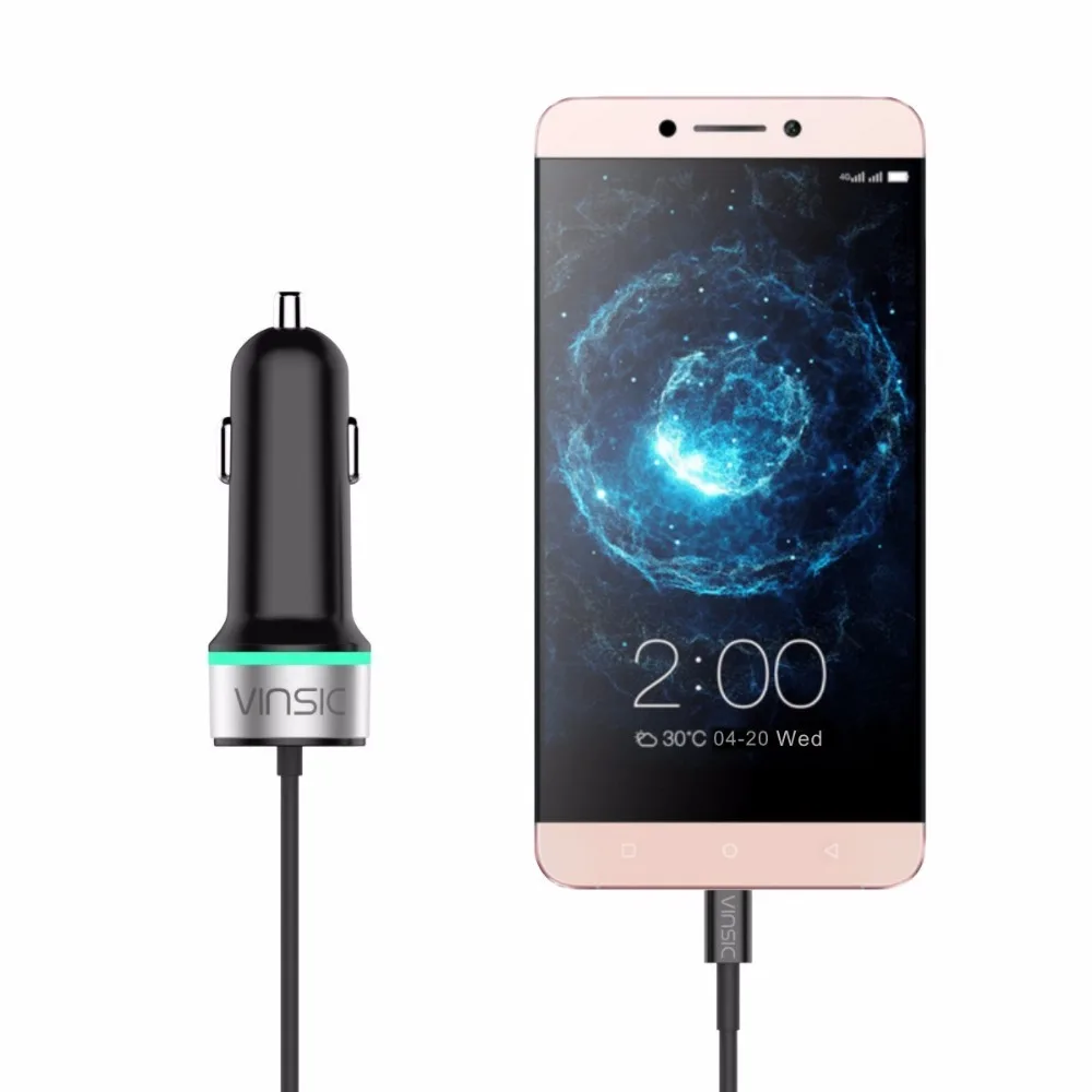 Vinsic Type-C автомобильное зарядное устройство 27 Вт двойной USB 1 м кабель