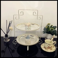 1 pcs new metal silver plated double afternoon tea snack rack multi layer cake plate wedding dessert table