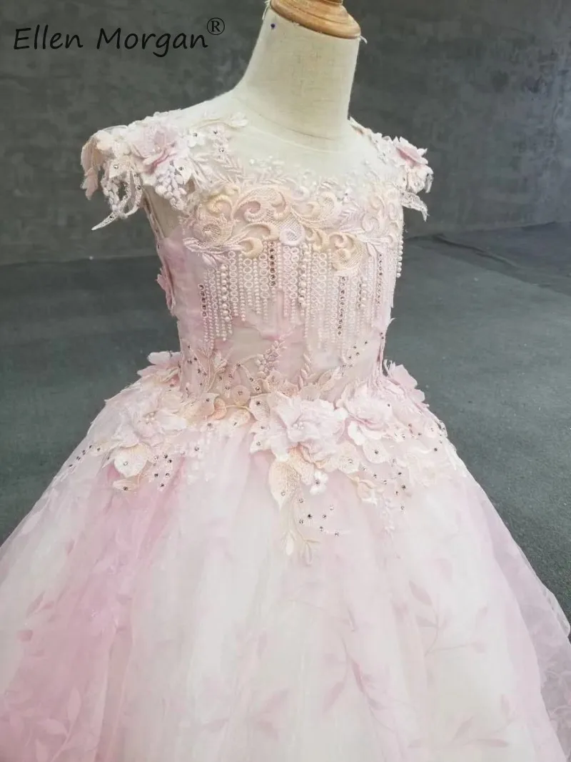 Пышные бальные платья с розовыми цветами для девочек причастия маленьких детей