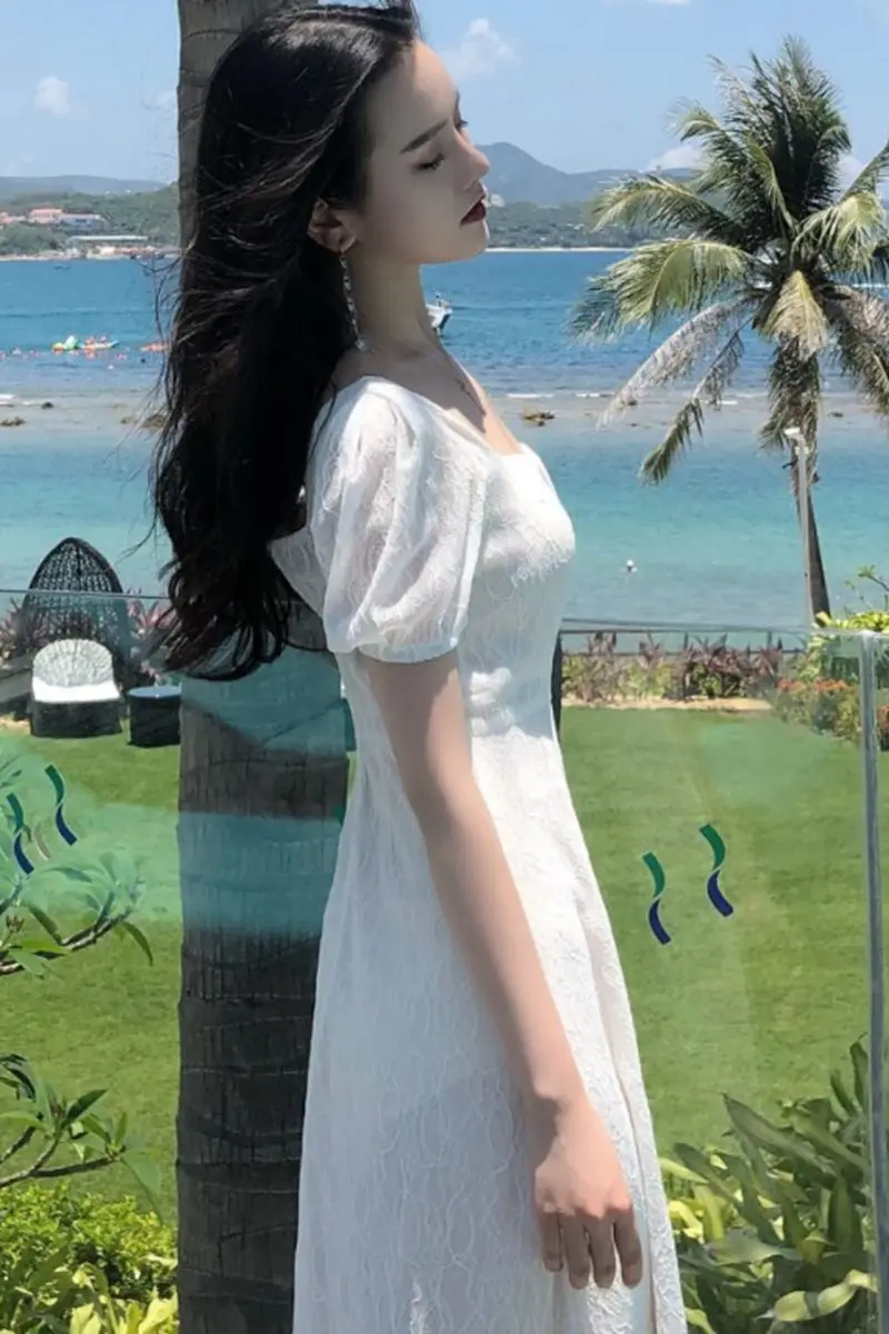 2019 корейское летнее элегантное женское платье Vestidos De Verano Макси винтажное белое