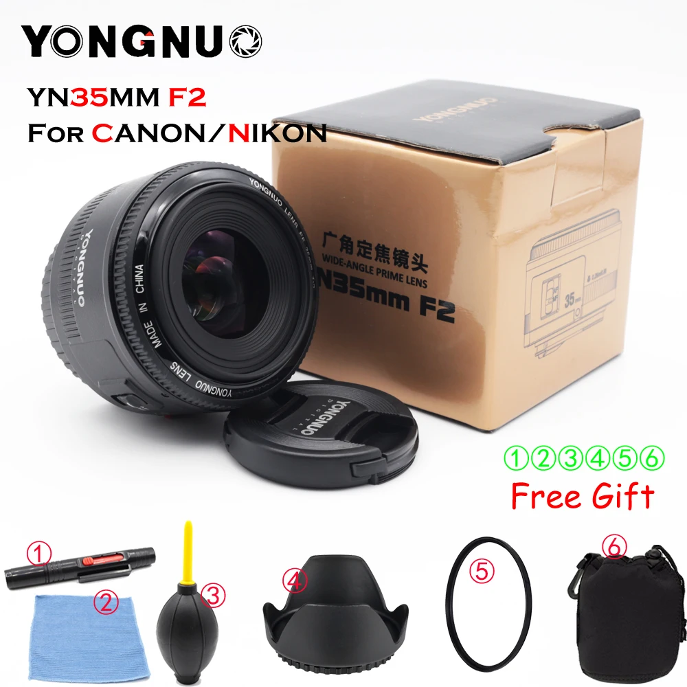 35 мм Объектив Светодиодная лампа для видеосъемки Yongnuo YN35mm F2.0 широкоугольный