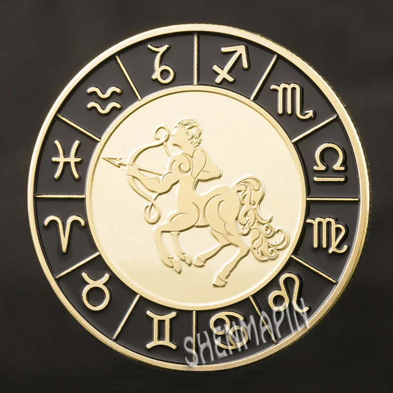 Sagittarius 12 созвездий памятная монета талант персонаж Астрология алмаз-набор Солнце Луна Созвездие коллекционные монеты подарки - Цвет: Sagittarius