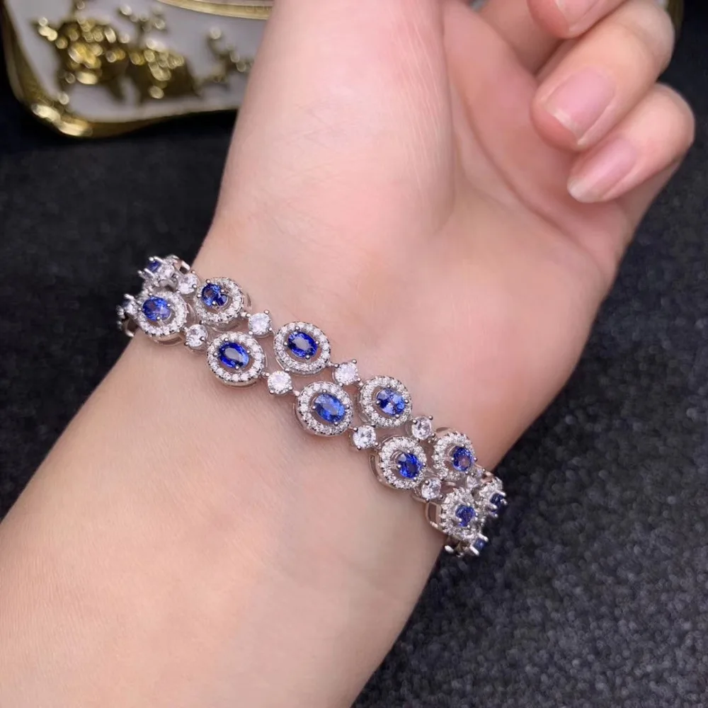 

natural blue sapphire gem Bracelet Natural gemstone bracelet S925 silver fashion Elegant Row chain women party gift fine jewelry