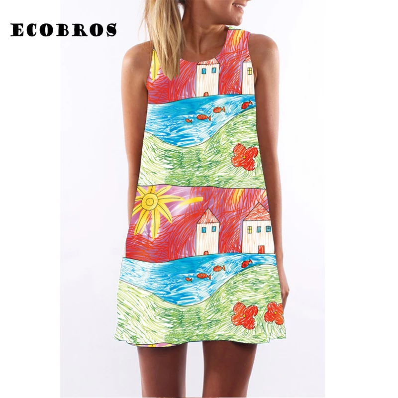 ECOBROS 2019 женское летнее платье повседневные свободные платья выше колена без