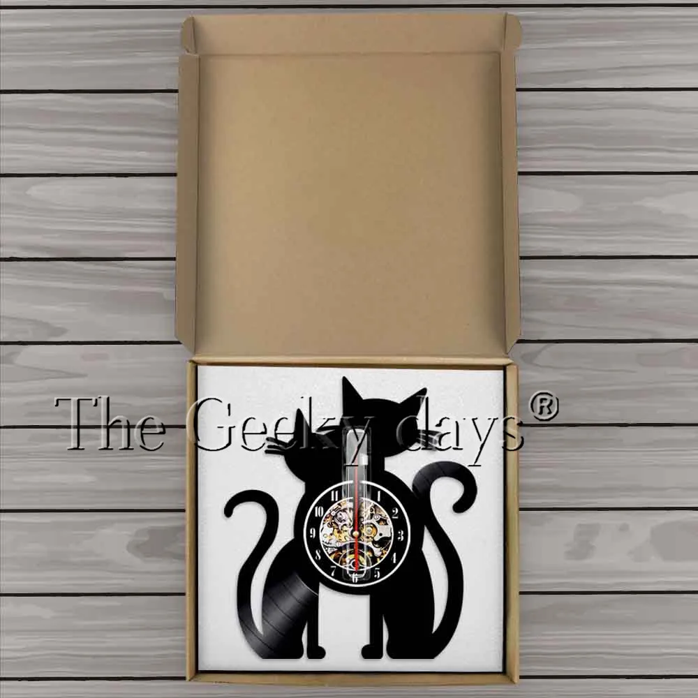 Couple Cats Vinyl Record Wall Clock Modern Design Kitty Animal 3D Watch Peeping Cat Unique Gift For Pet Lover | Дом и сад