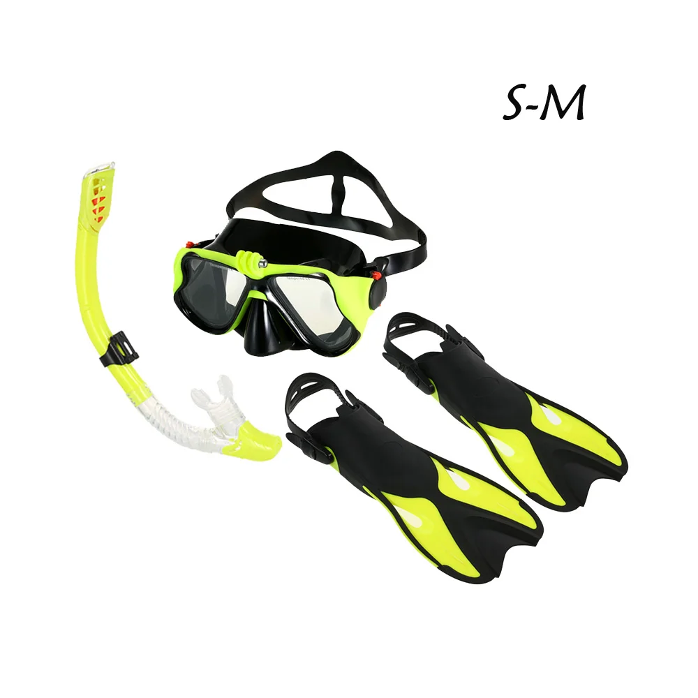 Yellow SM Size Маска для плавания против тумана, набор для подводного плавания, маска для подводного плавания, маска для плавания, набор для плавания, маска для плавания, ласты для плавания с сумкой для переноски, для взрослых - Цвет: Yellow SM Size
