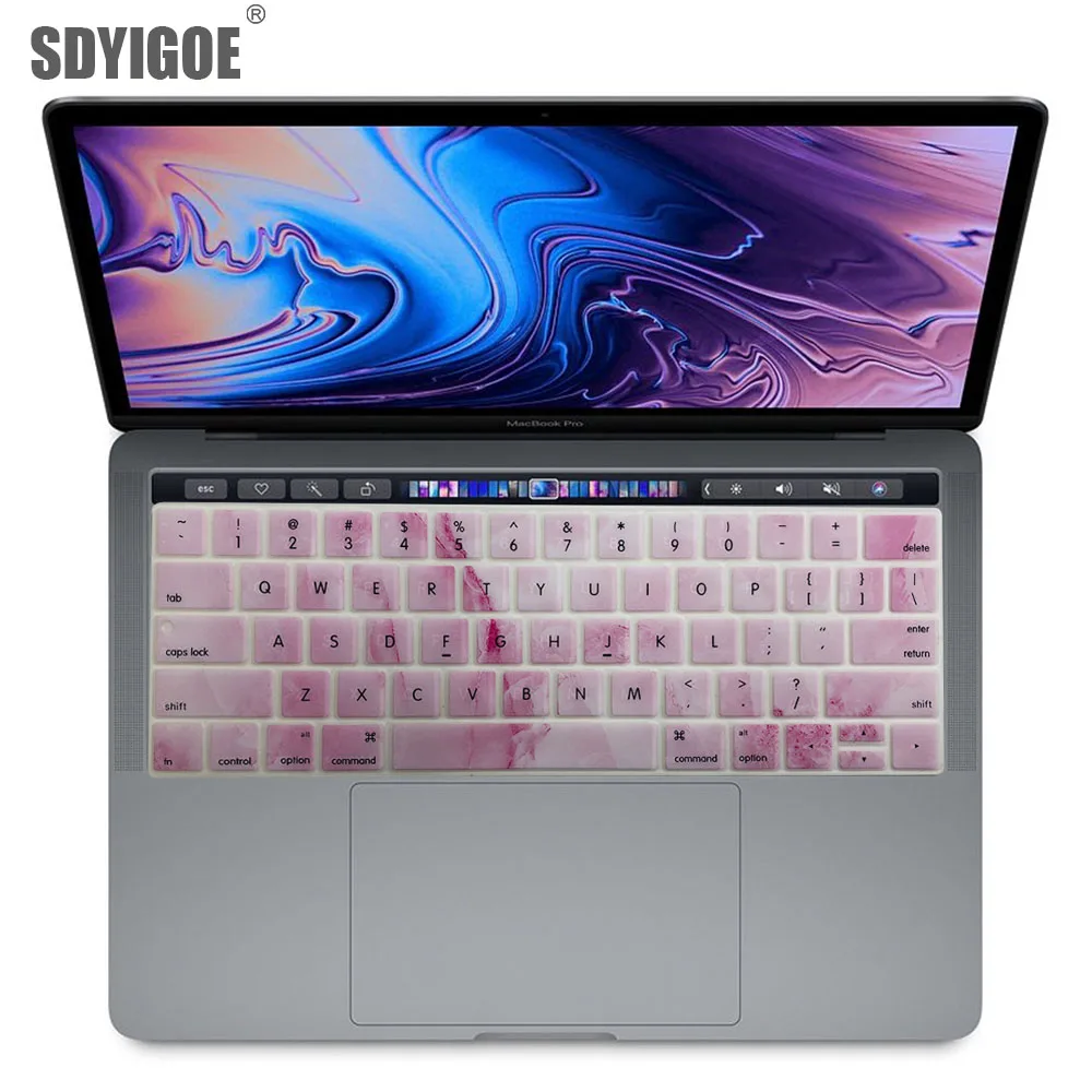 Розовый Наклейка на клавиатуру с мраморным узором для Mac Book pro13 15 Touch Bar A1706 A1707A1989 1990, чехлы на клавиатуру для ноутбука, цветная пленка на клавиатуру - Цвет: Розовый