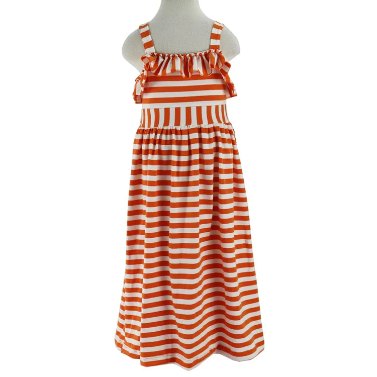 Полосатое платье для девочек летняя одежда длинное Пляжное Платье макси с