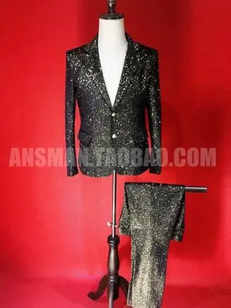 Женская Новинка 2017 Мужская одежда певец DJ DS ультраблестящий черный и золотой