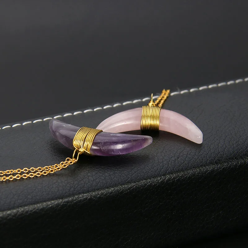 Натуральная чакра рейки Фиолетовый Кристалл полумесяц розовое ожерелье ручная