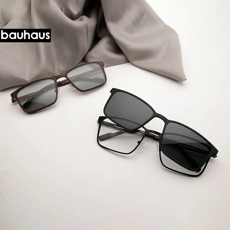 Bauhaus магнитные солнцезащитные очки с зажимом на металлической оптической оправе мужские Поляризованные по рецепту Близорукость