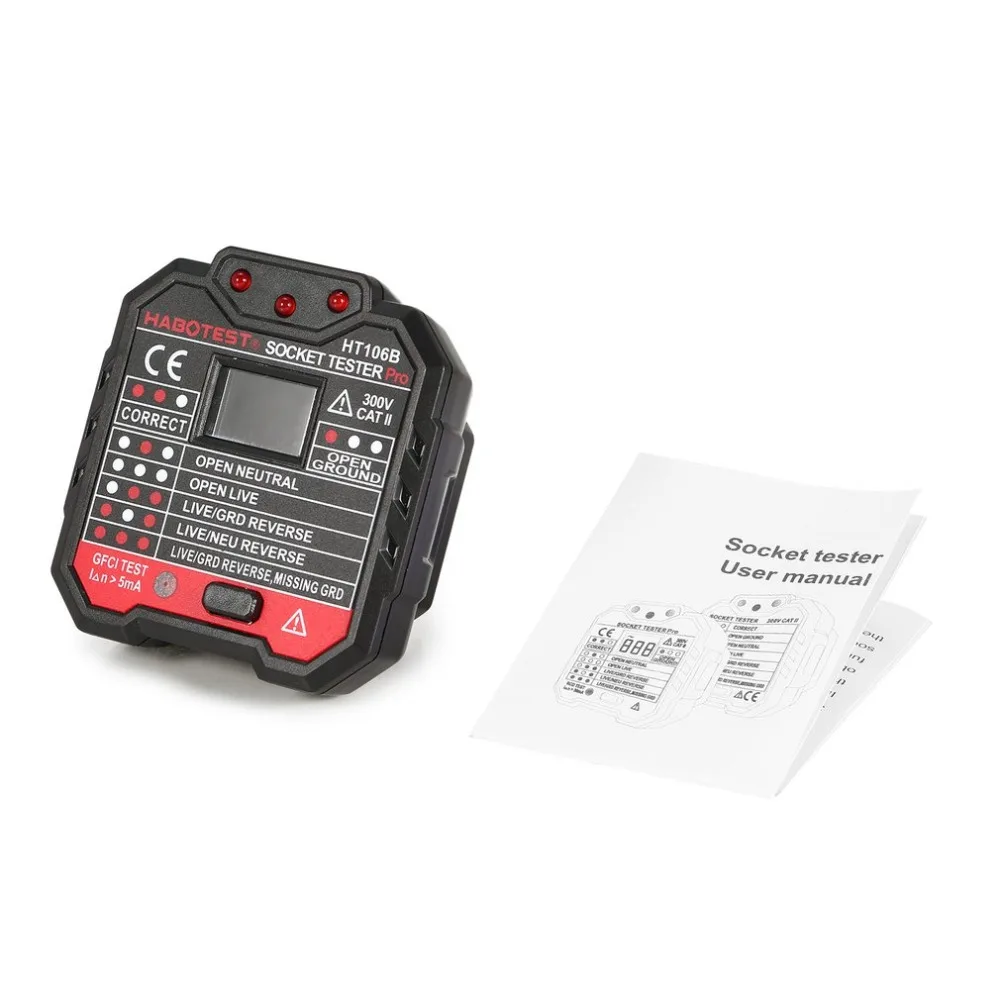 HABOTEST HT106B Socket Testers Voltage Test detector AU Plug Ground Zero Line Polarity Phase Check |