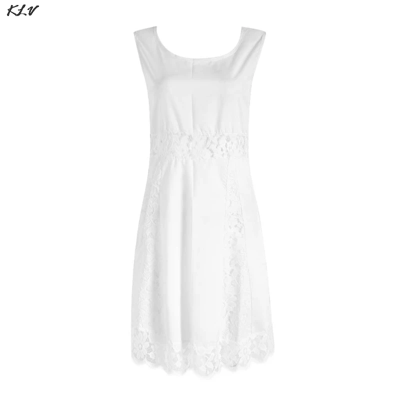 

Women's Sleeveless Floral Hollow Sundress Lace Short Mini Dress Ladies Casual Clothes Summer New Lace+Polyester Fashion