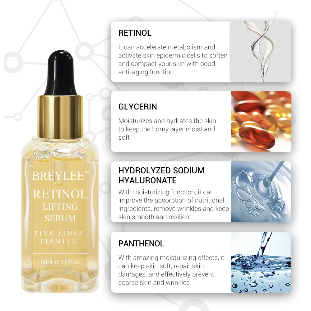 BREYLEE Retinol Lifting Firming Serum Collagen Essence Remove Wrinkle Anti Aging Face Skin Care Fade Fine Lines 100% Natural | Красота и