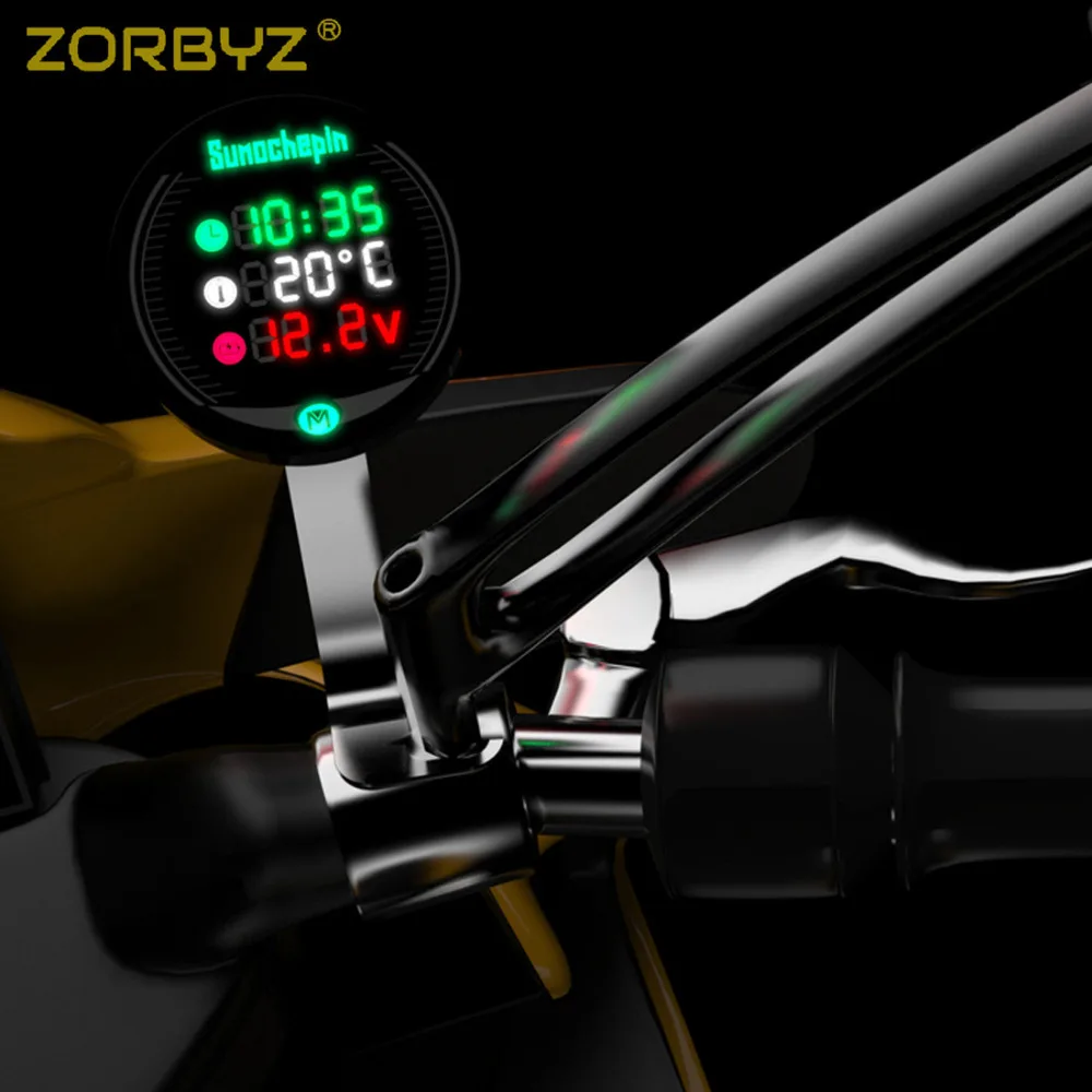 Zorbyz 3-в-1 мотоцикл цифровой светодиодный часы реального времени Температура Напряжение термометр Вольтметр комбо
