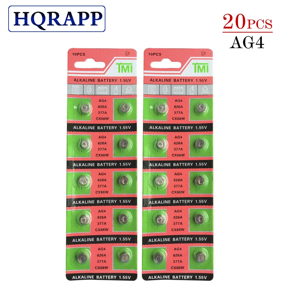 20 штук 1,55 V AG4 Батарея SR626 377 LR626 LR66 SR66 SR626SW 377A кнопочная ячейка часы монета G4 батареи для устройств часы
