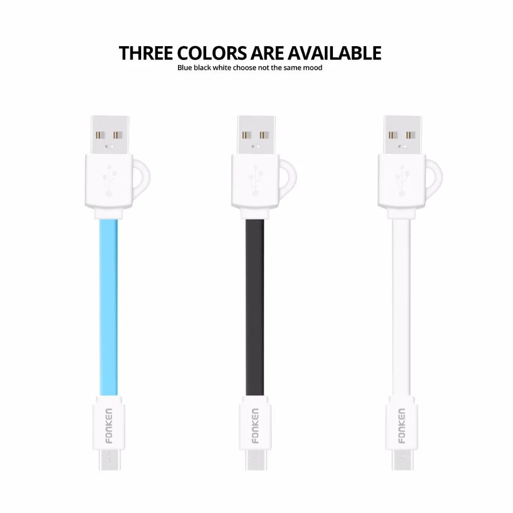 Кабель Micro USB FONKEN короткий зарядный кабель для телефона 10 см 2 4 А 0 1 м зарядки мини