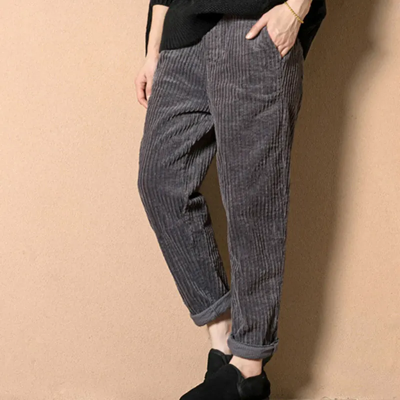 Женские вельветовые брюки в полоску осенние и зимние свободные из Харлана