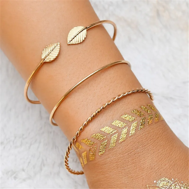 WWLB European And American Fashion Personality Leaf Opening Female Bracelets Three-Piece For Lady Party Accessories | Украшения и
