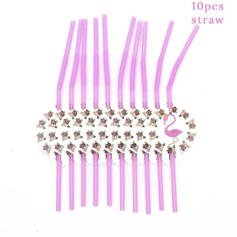 10pcs straw Летние вечерние украшения Фламинго одноразовые наборы куханной утвари Бумажные Соломенные тарелки скатерть день рождения свадьба партия поддерживает поставки - Цвет: 10pcs straw