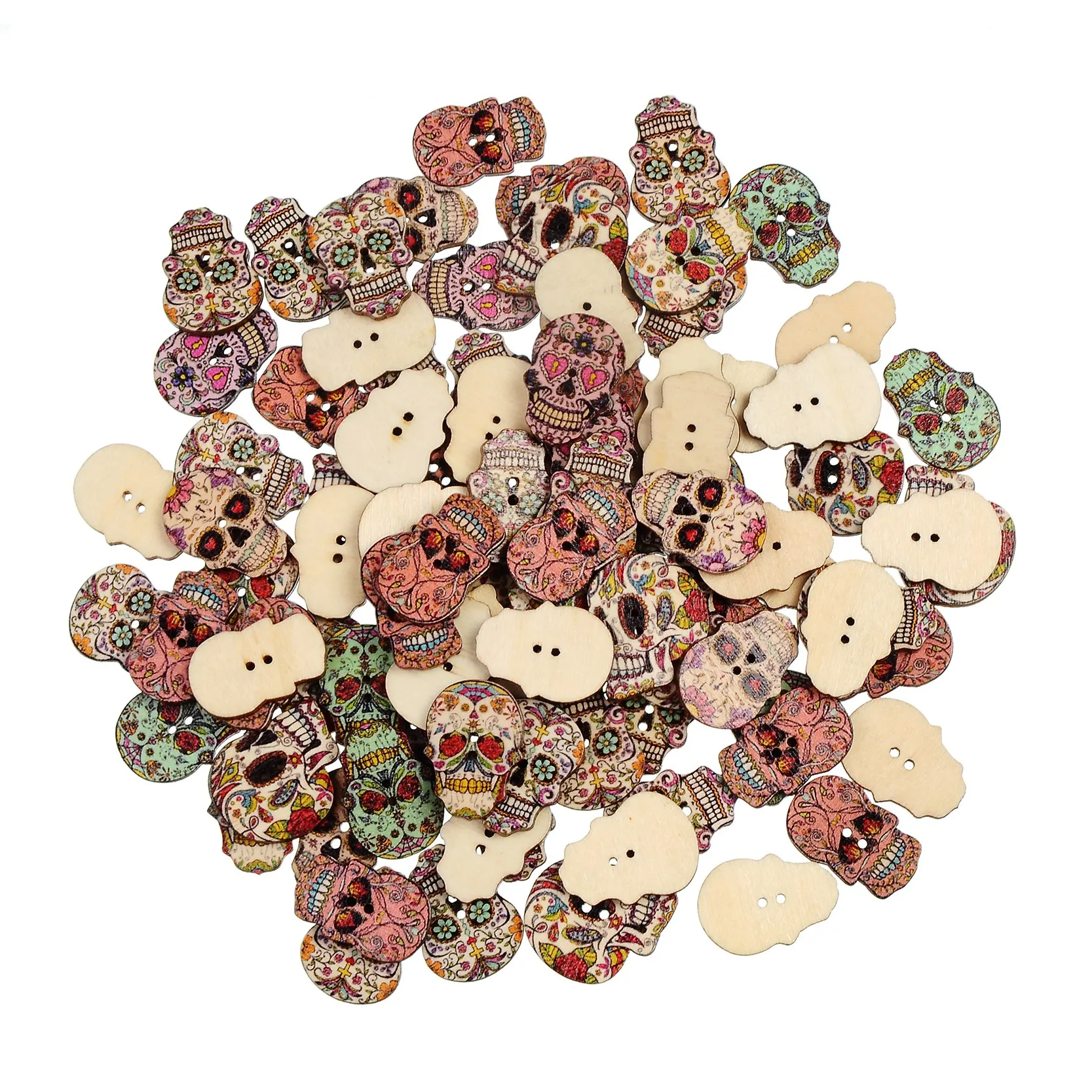 50 шт. 2 отверстия смешанные черепа окрашенные натуральные декоративные