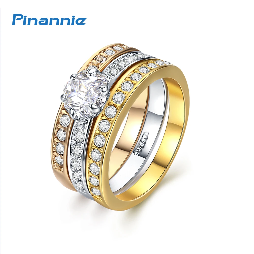 Pinannie Valentine's Day Gift Engagement Rings for Women Wedding Jewelry Anillos 3 Gold Colors Anel | Украшения и аксессуары