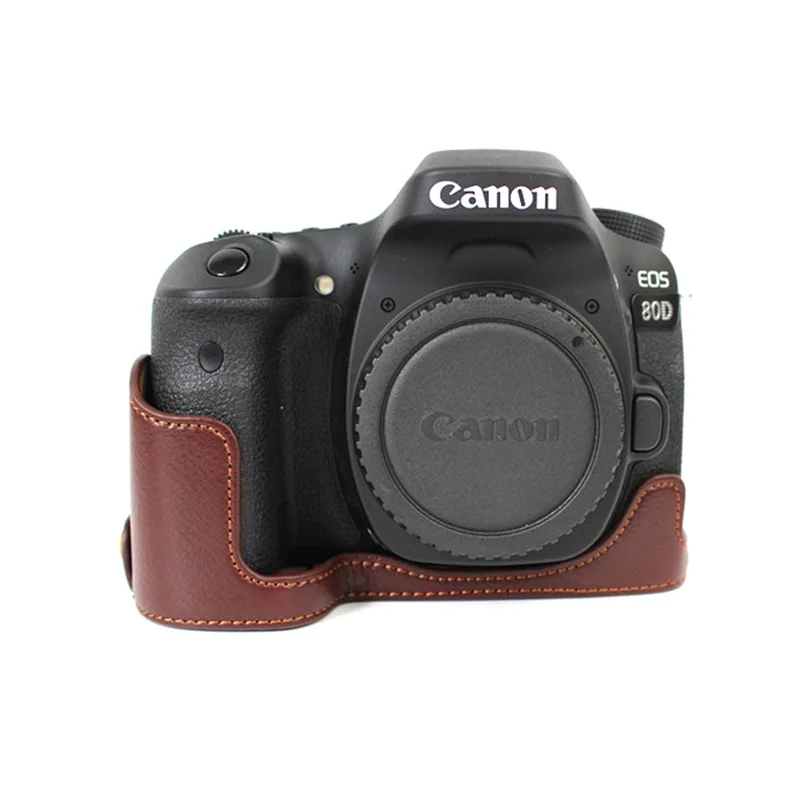 Натуральная Кожа Камера сумка чехол половина тела для Canon EOS 90D 80DII 80D 70D 60D DSLR с отверстием батареи