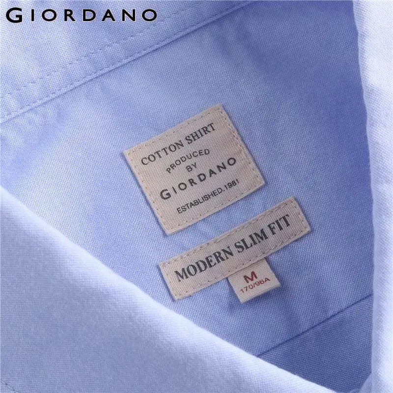 Giordano Мужская рубашка Оксфорд тонкие хлопковые рубашки Camisa Masculina с одним карманом