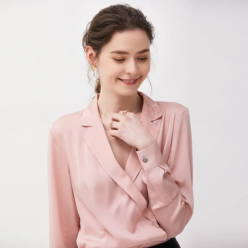 

19m heavy double Shuang silk shirt female 2019 spring new silk satin suit collar shirt women