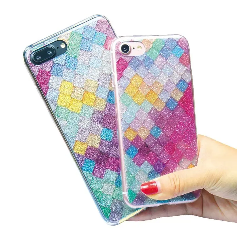 Розовый Case For iPhone for 7 Plus Блеск Порошок ТПУ Защитить Заднюю Крышку для |