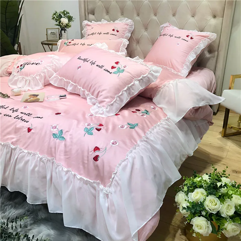 Little Daisy embroidery Bedding Sets girls Beddingset egyptian cotton Bed Linen Duvet Cover Bed Sheet Pillowcase/bed Sets 4/7pcs