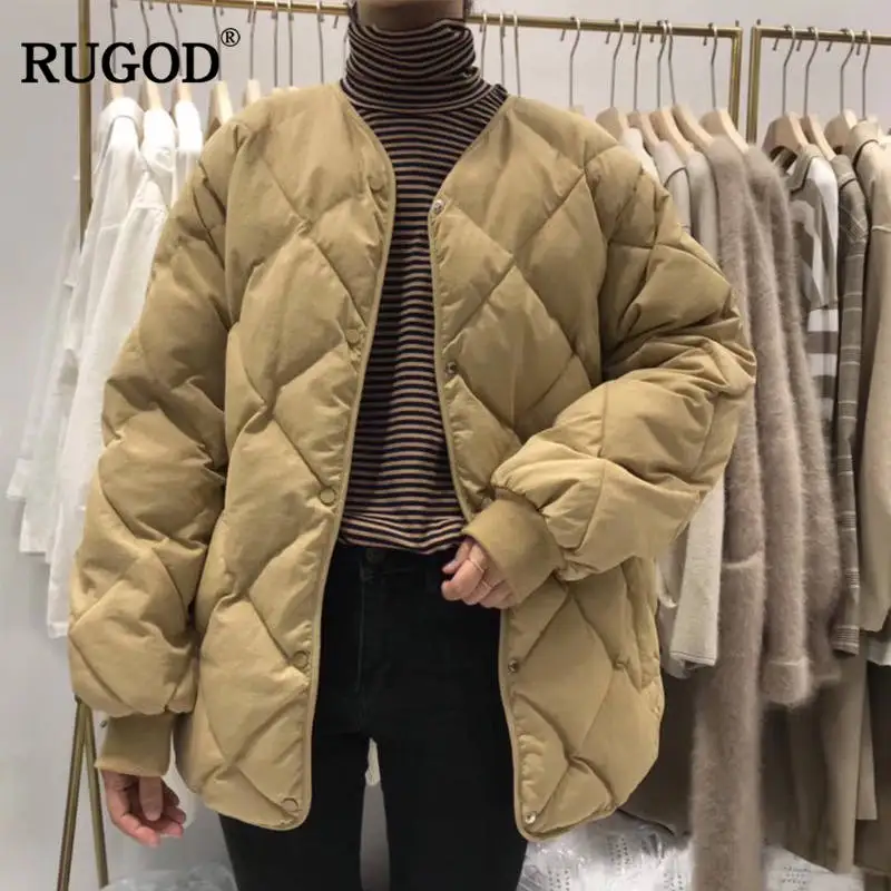RUGOD модное однотонное зимнее женское пальто с длинным рукавом двубортный женский пуховик повседневное плотное манто Femme Hiver - Цвет: Хаки