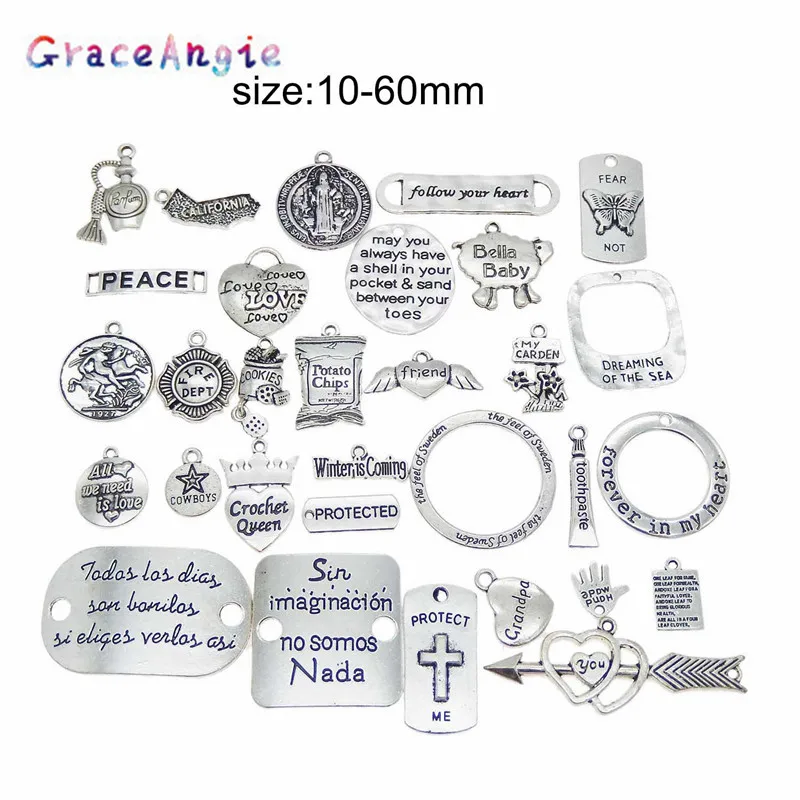 GraceAngie 10pcs/pack Zinc Alloy Mixed Support Lettering Creative Pop Pendant Necklace Jewelry Accessories Inspiration Charm | Украшения и