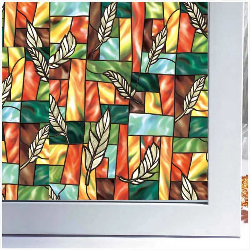 

Без клея Европейский перо декор с церковью цветной разрисованный Стекло оконная пленка для домашнего украшения Съемный высокое конфиденци...