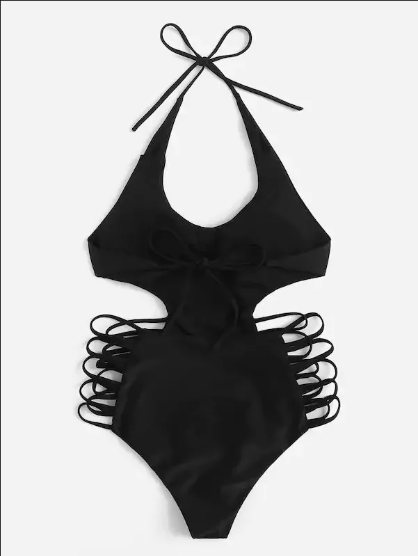 Summer One Piece Swimsuit Women Swimwear Sexy Hollow Sling Backless Padded Black Bathing Suit Halter Bodysuit Monokini Beachwear | Спорт и