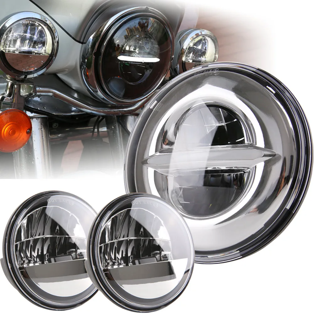 

7 Inch Chrome for LED Headlight+ 2x 4-1/2" Chrome Fog Light Passing Lamps for Motorcycle Headlamp