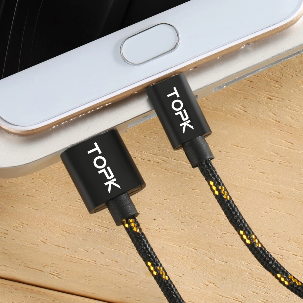 TOPK Micro USB Cable Nylon Braided Data Sync Cord For Samsung Xiaomi Huawei 1M 2M Mobile Phone Cables | Мобильные телефоны и