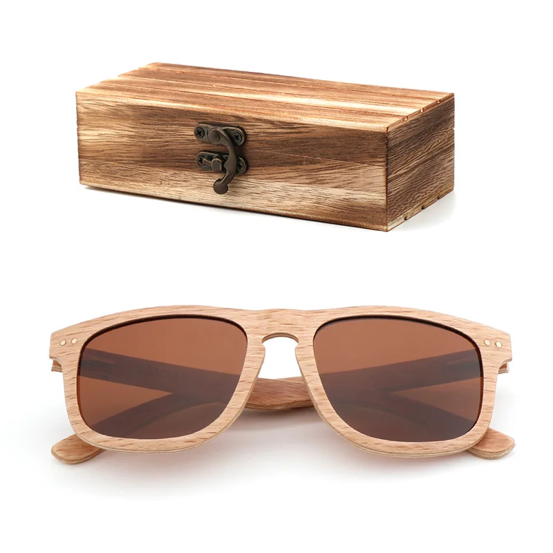 wood box Винтаж мужские солнцезащитные очки деревянные путешествия пляжные Для женщин Брендовая Дизайнерская обувь поляризационные UV400 очки из бамбукового дерева Óculos de sol mascu - Цвет линз: wood box