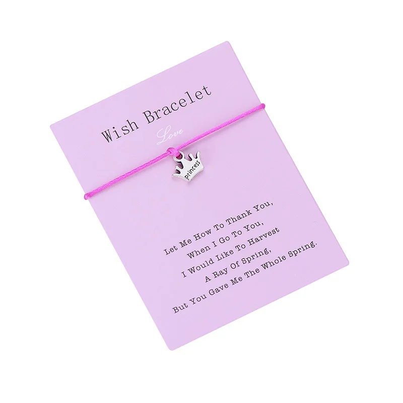 IYOE Wish Card, браслет с красной нитью для женщин и детей, корона принцессы, ручная плетеная веревка, Парные браслеты, семейные ювелирные изделия для дружбы
