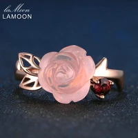 lamoon engagement rings for women rose flower 100 natural pink romantic rose quartz 925 sterling silver fine jewelry anel ri025